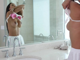 Pornstar Cunt Swallows His Cock In The Bathroom